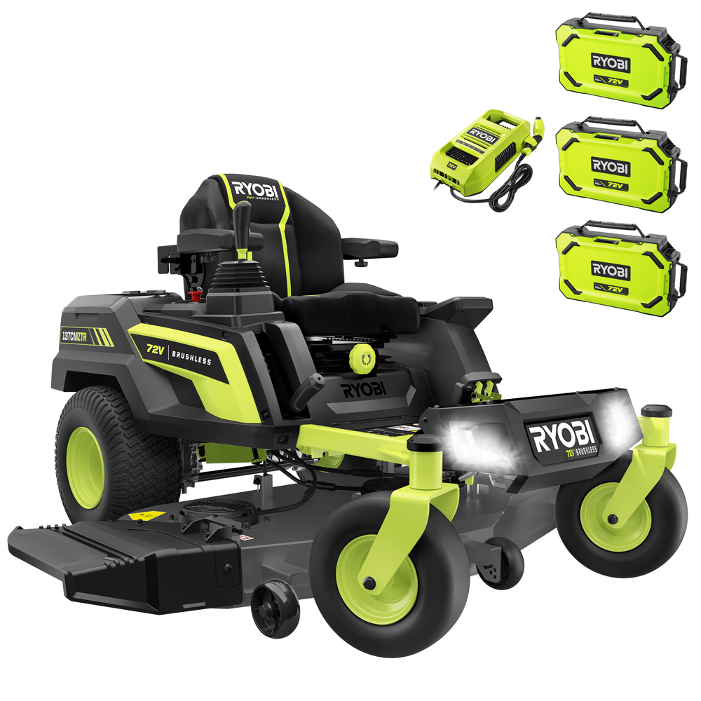 ryobi ztrx137 tondeuse autoportée à rayon de braquage zéro sur batterie 72v/30ah coupe de 137cm 2en1 Ryobi ZTRX137 - Tondeuse autoportée à rayon de braquage zéro sur batterie - 72V/30Ah - Coupe de 137cm - 2en1